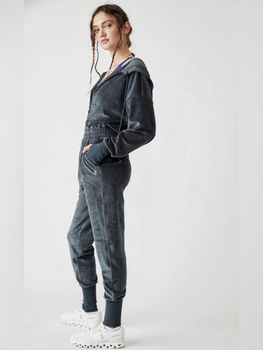 New FP Movement by Free People Training Day Velour Jumpsuit ~ Charcoal Gray - Picture 3 of 14